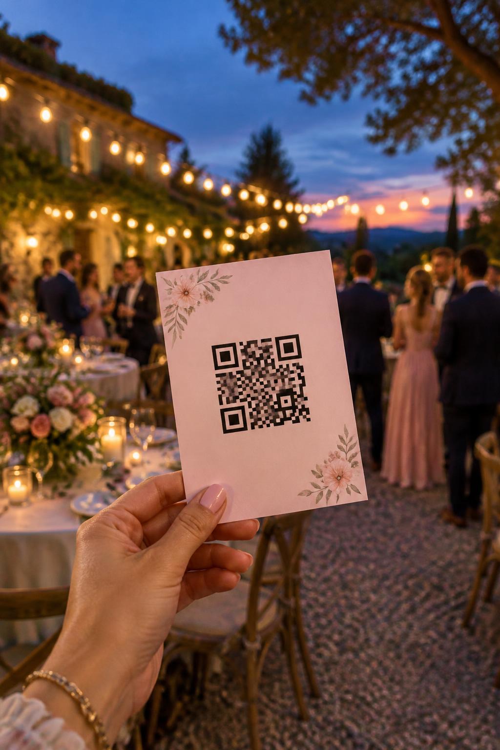 Une carte avec un QR Code Mnéo pendant un mariage